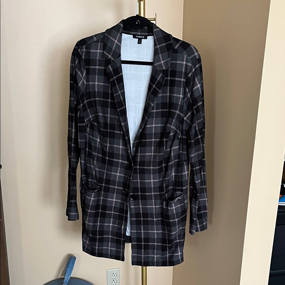 Torrid Black and Pink Checkered Blazer